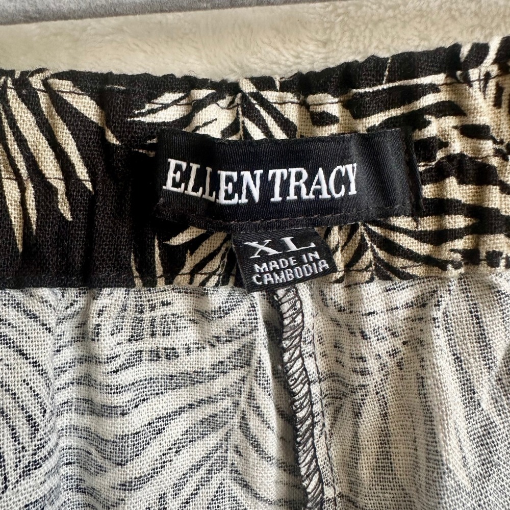 Ellen Tracy Black Cream Palm Print Linen Blend Mock Wrap Skort XL - Picture 4 of 5
